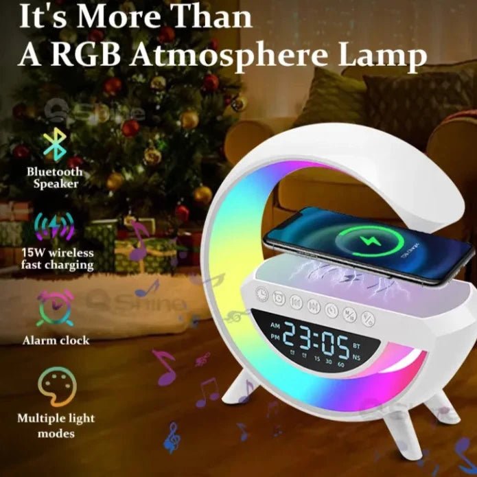 Bluetooth високоговорител (LED, AUX, USB, FM, microSD) вграден LED дисплей, безжично зарядно, будилник - - продуктова снимка - MixoMarket