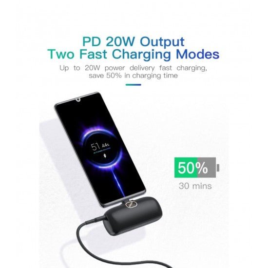 Компактна Външна батерия Powerbank Kuulaa Type-C 5,000mAh - Черен цвят - купи онлайн от MixoMarket