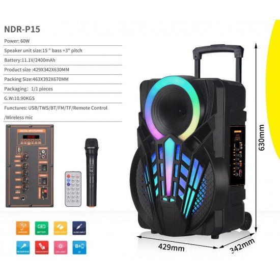 NDR-P15 15 Безжична колона говорител субуфер - купи онлайн от MixoMarket