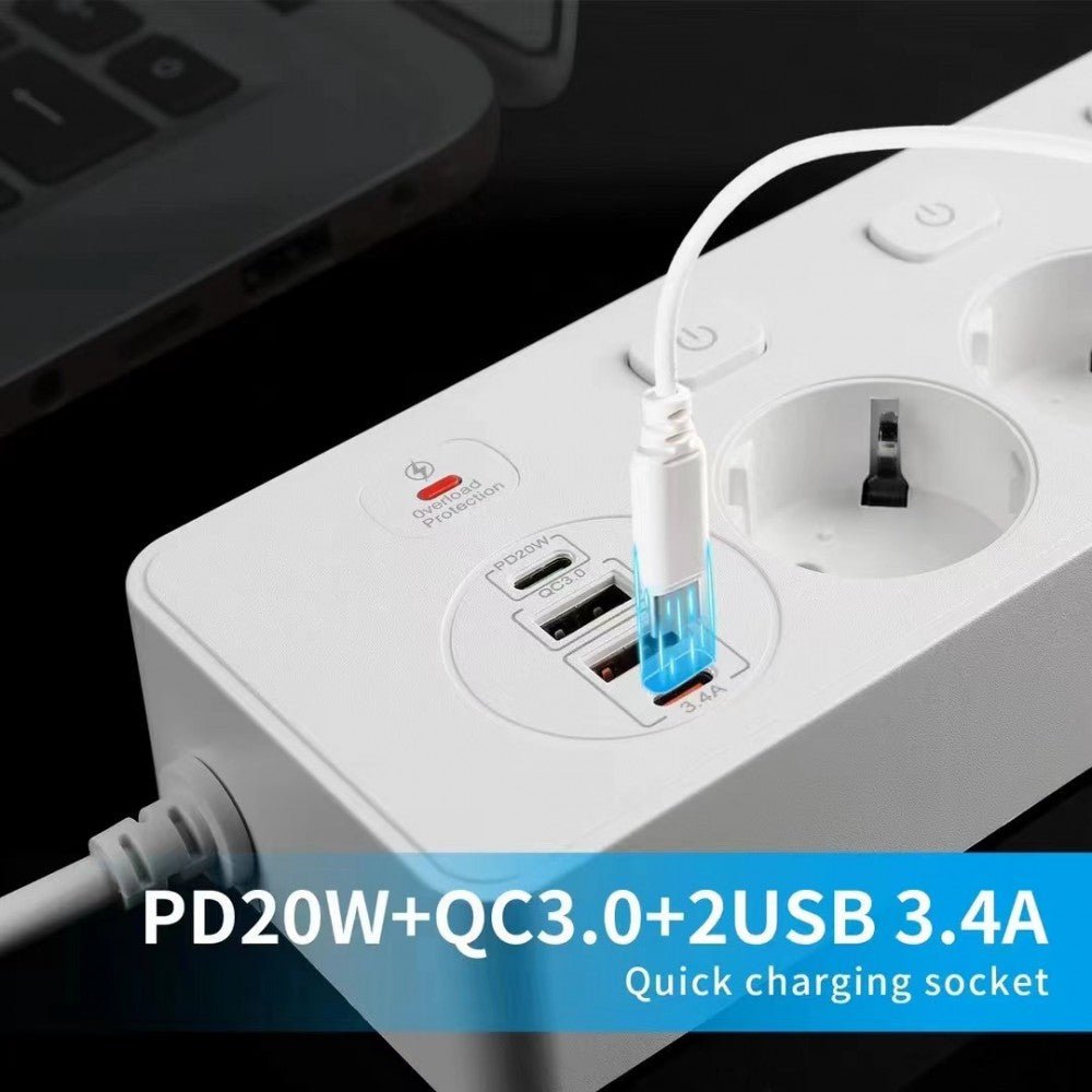 Разклонител BKL-504EU Overload Protection 3250W, 100-250V, 50/60Hz, QC PD 20W, бял - купи онлайн от MixoMarket