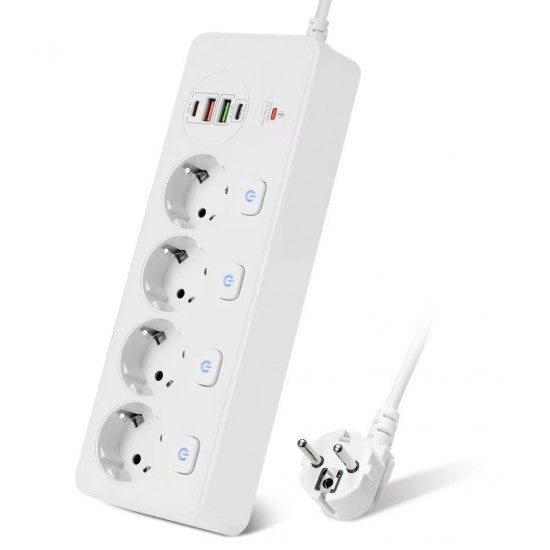 Разклонител BKL-504EU Overload Protection 3250W, 100-250V, 50/60Hz, QC PD 20W, бял - купи онлайн от MixoMarket