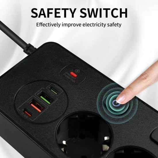 Разклонител BKL-504EU Overload Protection 3250W, 100-250V, 50/60Hz, QC PD 20W, бял - купи онлайн от MixoMarket