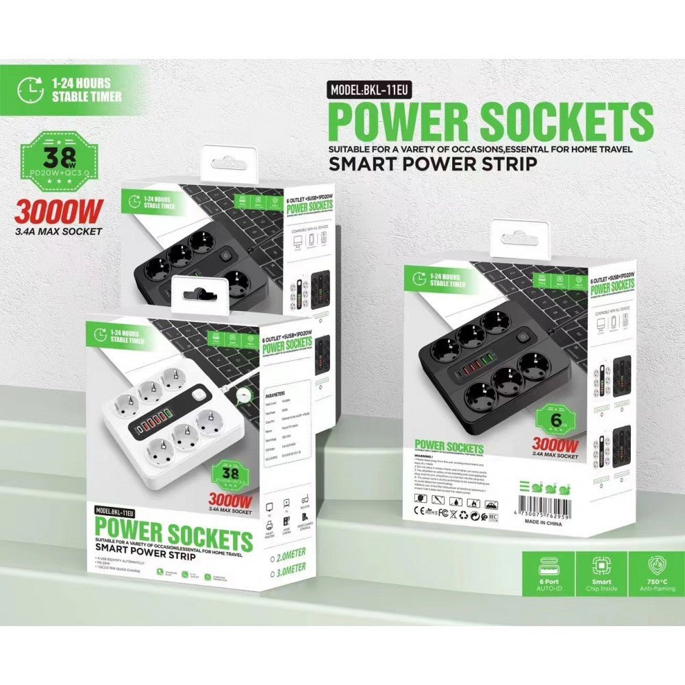 Разклонител BKL Overload Protection 3000W, 100-250V, 50/60Hz, 38W , бял - купи онлайн от MixoMarket
