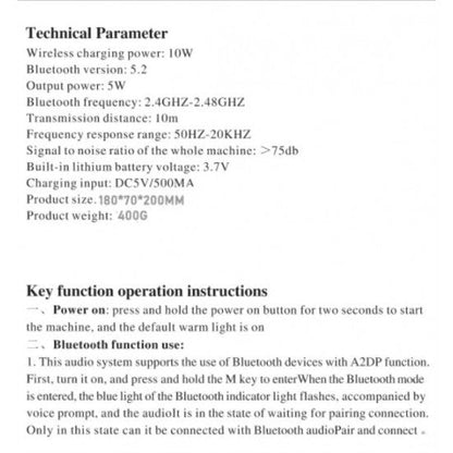 Bluetooth Тонколонка, Led Лампа YN - 2366, безжично зарядно, будилник (LED, AUX, USB, FM, microSD) - MixoMarket